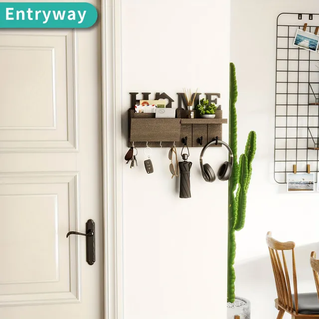 Wall mounted mail organiser with hooks