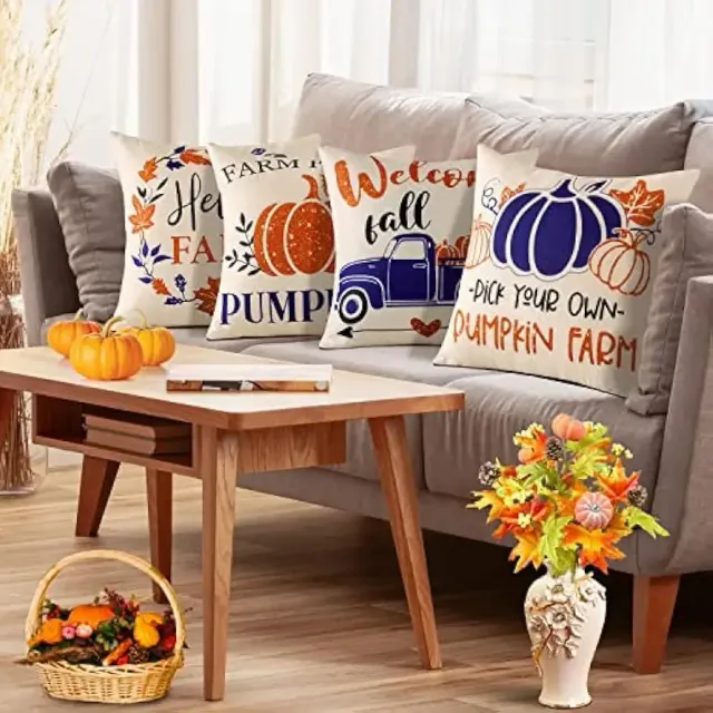 Autumn pillowcase with motif of pumpkin and maple leaf