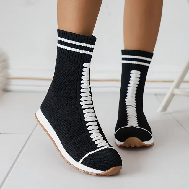 Women's knitted shoes with coloured blocks, sliding, casual, with soft sole, breathable, elastic