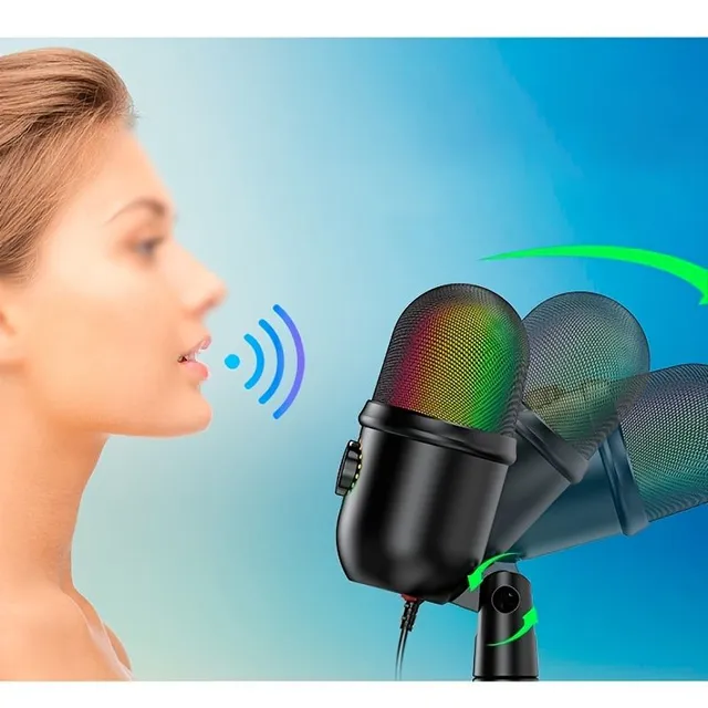 Mikrofon kondensatorowy RGB z tłumieniam hałasu - świecący