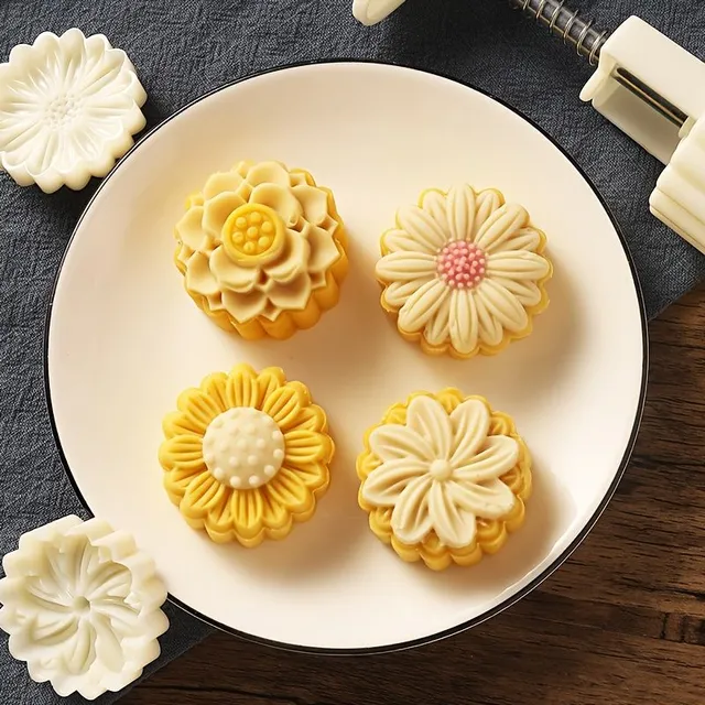 Set practic de forme pentru mooncake cu flori - ideal pentru prepararea acasă a mooncake-urilor cu diverse modele, pentru Festivalul Mijlocului Toamnei și alte ocazii