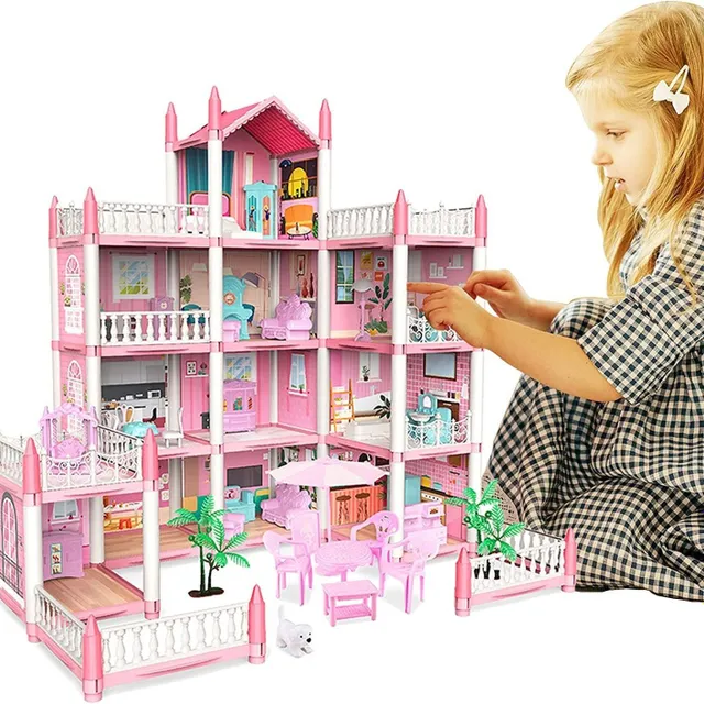 Pink children's playhouse - DIY kit with furniture for girls