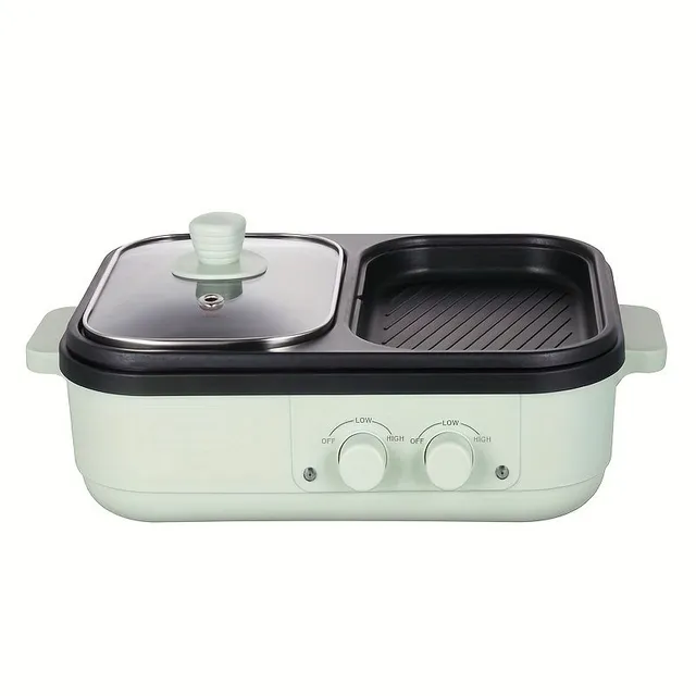 2v1 electric grill and fondue pot, small 1300W for 1-3 persons, non-stick pan - EU plug