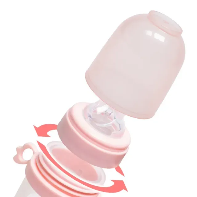 Fľaša na kŕmenie detí a silikónový cumlík v troch farbách