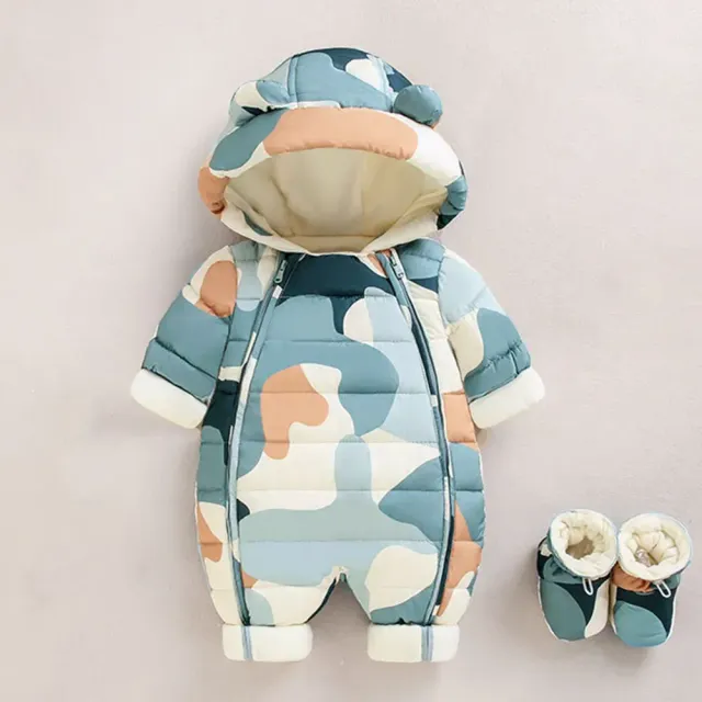 Combinaison automne/hiver pour bébé en coton épais avec capuche et manches longues