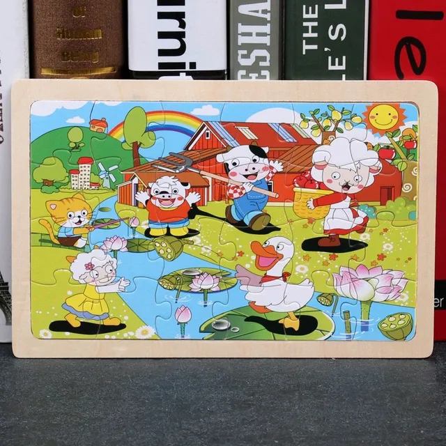 Wooden folding puzzle with animal motifs