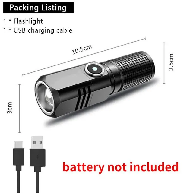 XHP50 LED USB C Rechargeable Mini Battery 16340 18650 Battery 1500lm Powerful Flashlight can be closed with one click