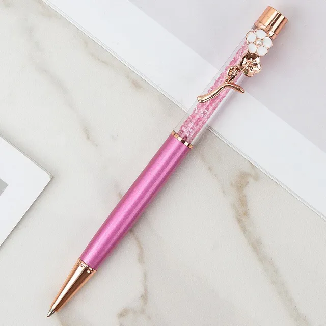 Dizajnové kancelárske pero s luxusným zdobením v tvare kvetov a trblietkami