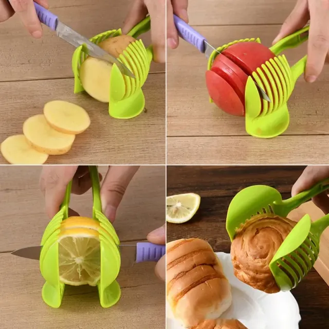 Hand-slicing fruit and vegetable, all in one