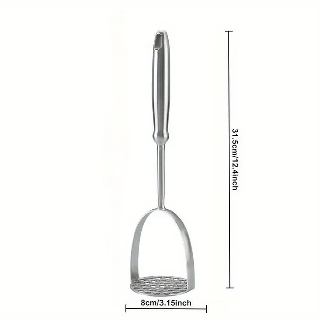 Stainless steel lichen and potato crusher - manual kitchen tool for pressing potatoes and garlic, with ergonomic handle