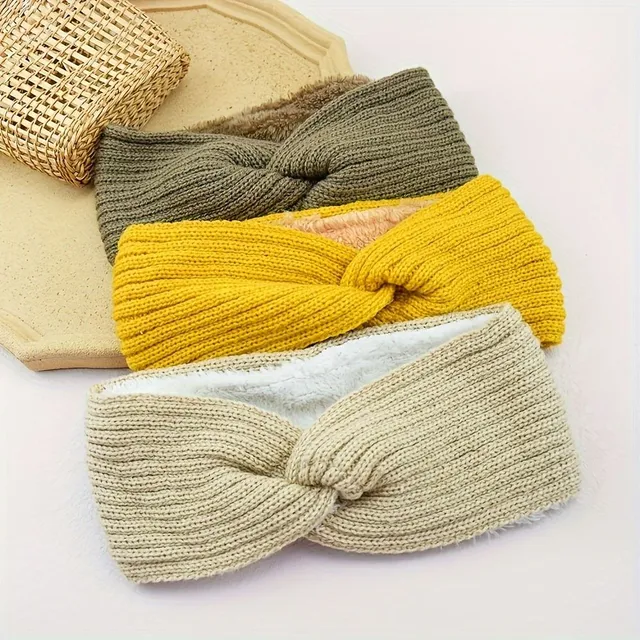 Fashion knitted headband with cross pattern - warm, soft, protects ears from cold