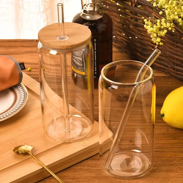 4pcs Drinking glasses with bamboo lids and a set of glass slams