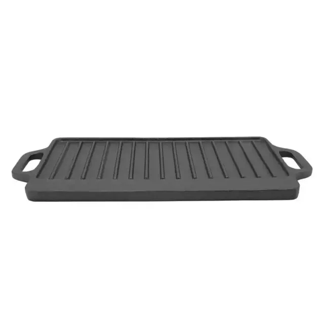 Double-sided cast iron grilling and teppanyaki pan with rectangular shape