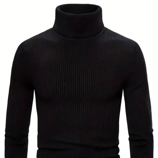 Male turtleneck, knitted, slim-fit, for leisure, warm monochrome, high elastic sweater in autumn and winter.