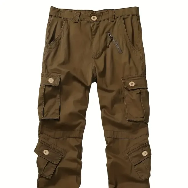 Male casual cargo pants with 8 pockets - military camouflage, comfortable for work and leisure