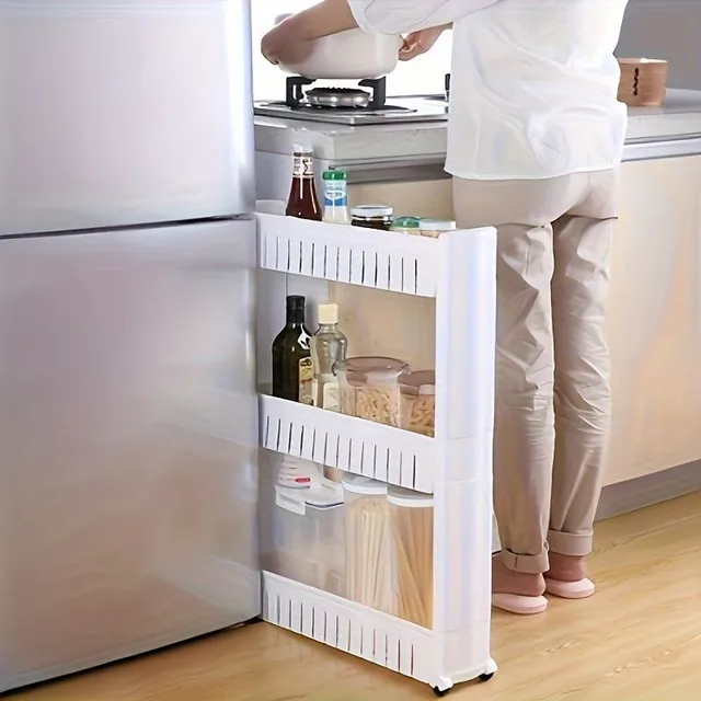 Narrow refrigerator space organizer with wheelchair