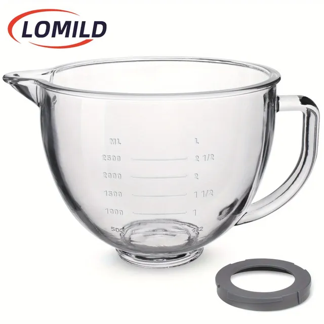 Bol de amestecare din sticlă, 5 QT pentru mixerele de bucătărie KitchenAid de 4,5 și 5 qt cu cap rabatabil