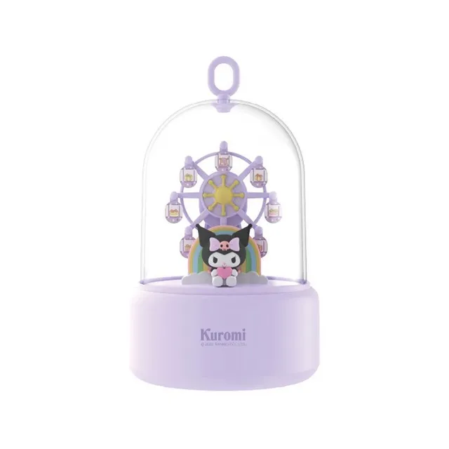 1 buc. Cutie muzicală Sanrio Hello Kitty/Kuromi, Cutie muzicală Anime cu Rulou Rusesc, Cutie muzicală cu lumină și cal rotativ din lemn, Decorațiune ornament creativ, Stil roz/violet cadou/decorațiune de Halloween și Crăciun