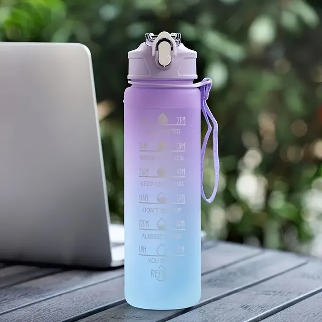 Szczelna butelka na wodę 280 ml/750 ml z podziałką i słomką - do uprawiania sportu, fitnessu, na siłownię i w podróży - w zestawie smycz z wymiennym kolorem - dostępna w rozmiarach 9,5 uncji i 25 uncji