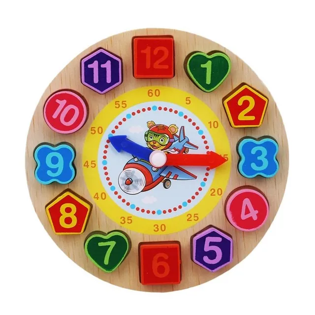 Ceas analogic din puzzle-uri de lemn pentru copii