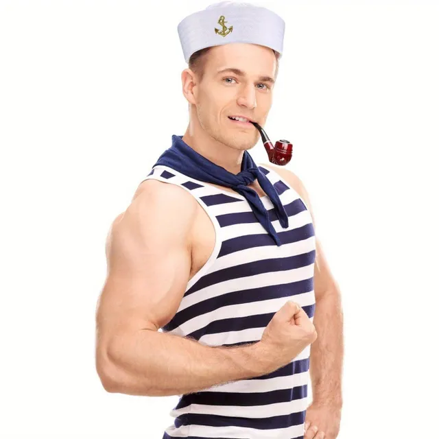 Adjustable white sailor cap captain with gold embroidery for costumes and thematic parties