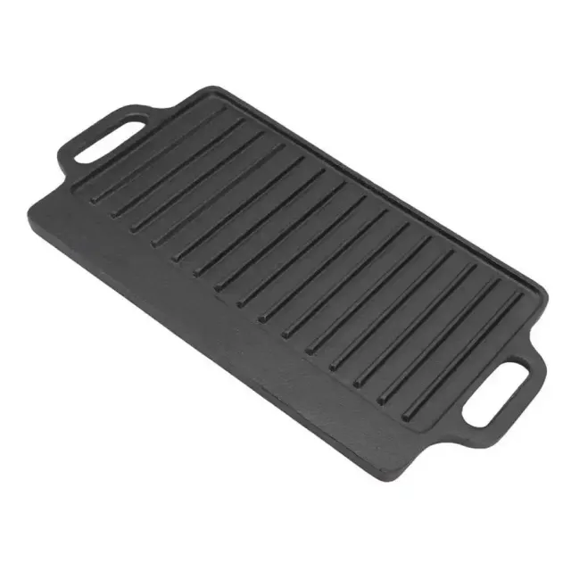 Double-sided cast iron grilling and teppanyaki pan with rectangular shape