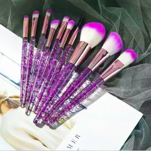 Set de pensule cosmetice de lux cu sclipici în mâner - mai multe variante de culori, 10 bucăți