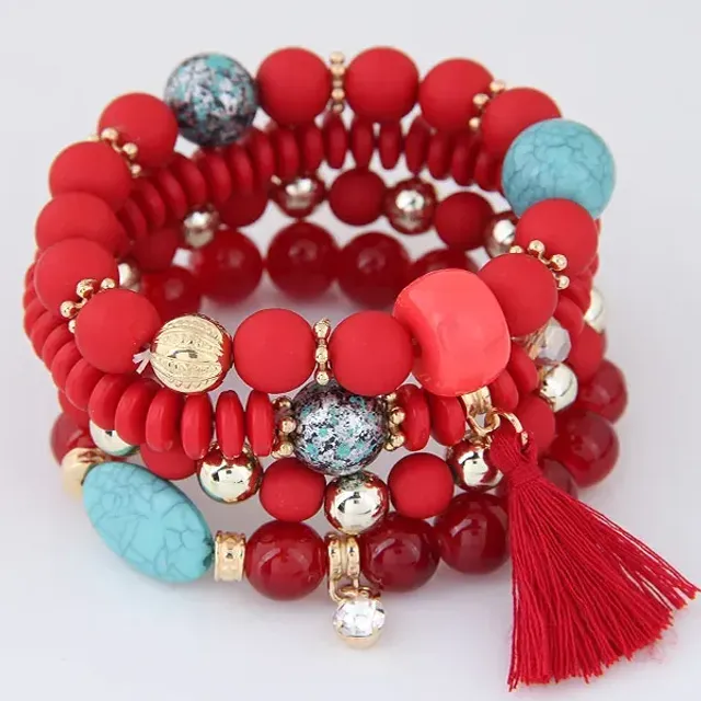 Czech multi-part boho bracelets with charms, beads and tassels for women