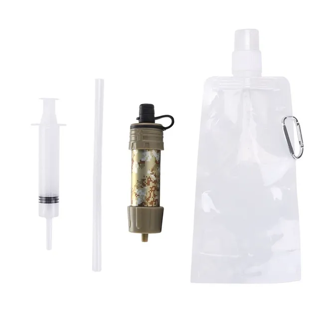 Outdoor Drinking Water Filtration Tools Hiking Survival Water Purifier w/ Straw for Emergency Camping Hiking Backpack Survival Tool