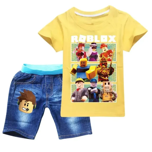 Set de îmbrăcăminte pentru băieți - Tricou cu mânecă scurtă și pantaloni scurți cu imprimeuri ale personajelor preferate din jocul ROBLOX