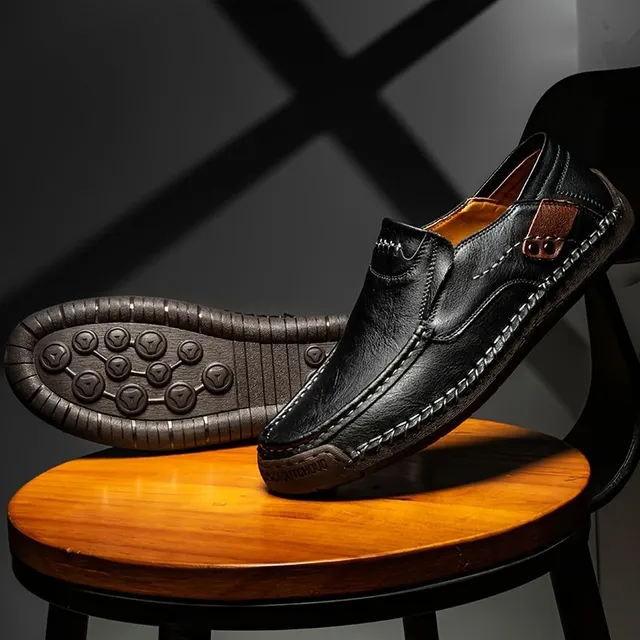 Mocassins pour homme en cuir perforé en grande taille - respirants, résistants à l'usure, à enfiler