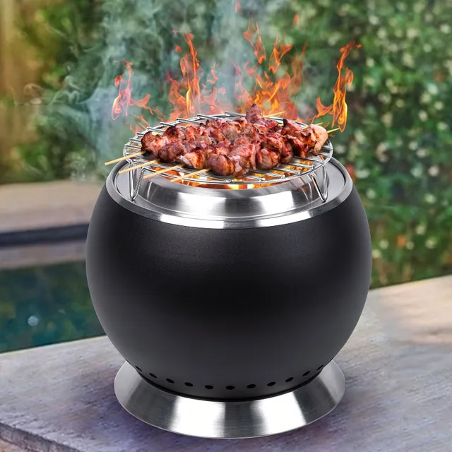 Grill for charcoal, pellets and wood - portable grill for garden, camping and fireplace