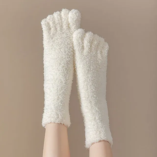 Women's winter socks made of coral fleece with separate fingers at home