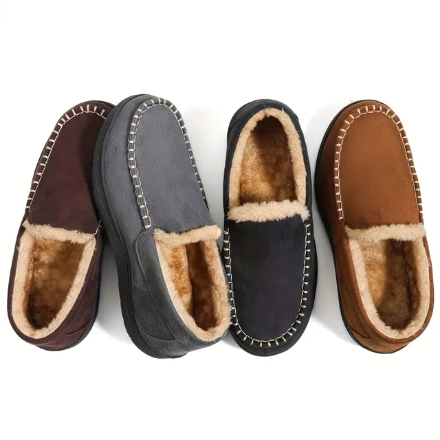 Men's comfortable Venetian loafers with memory foam and warm fleece - non-slip home shoes