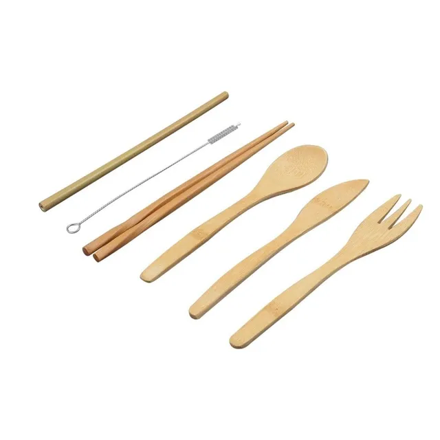 Bamboo cutlery for travel - 6 pcs + case