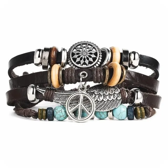 Men's leather bracelet set