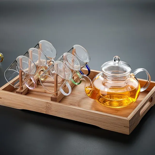 Set of 6 elegant glass tea cups with ear - crystal clarity and heat resistance