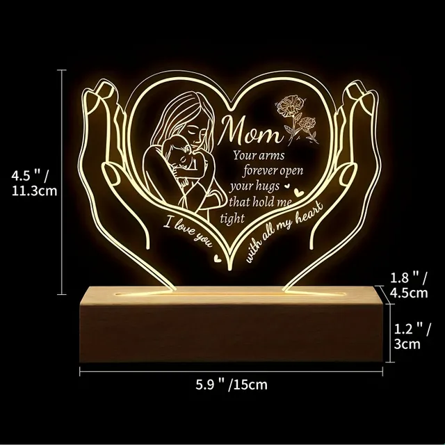 Personalizovaná akrylová noční lampička pro maminku od dcery, syna a manželky - USB LED lampička s nízkou spotřebou energie, ideální dárek k Vánocům, narozeninám, svatbě a výročí