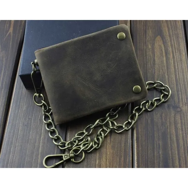 Vintage leather man's wallet with money clip, card holder, chain, coin - Perfect gift