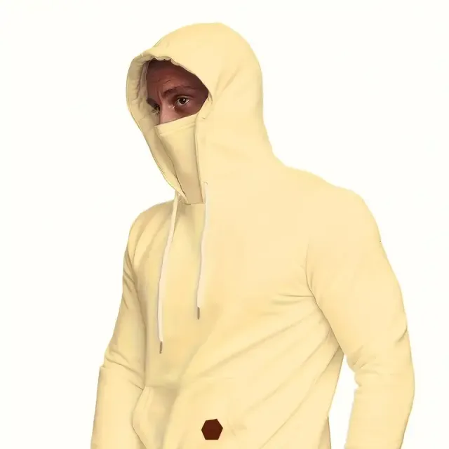 Men's hoodie with hood and face cover, drawstring, casual, multicolour