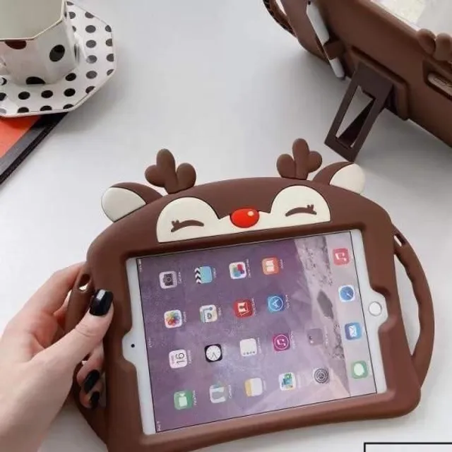Children's iPad case made of soft silicone brown-deer ipad-mini-4-5-2019