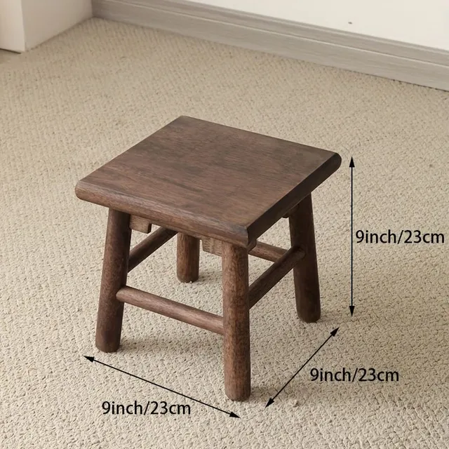 1pc Antique Small Wooden Stool, Black Santale Wood, Nuts Color, Wooden Small Square Stool For Adult, Outdoor Door Rooms On Change Bot