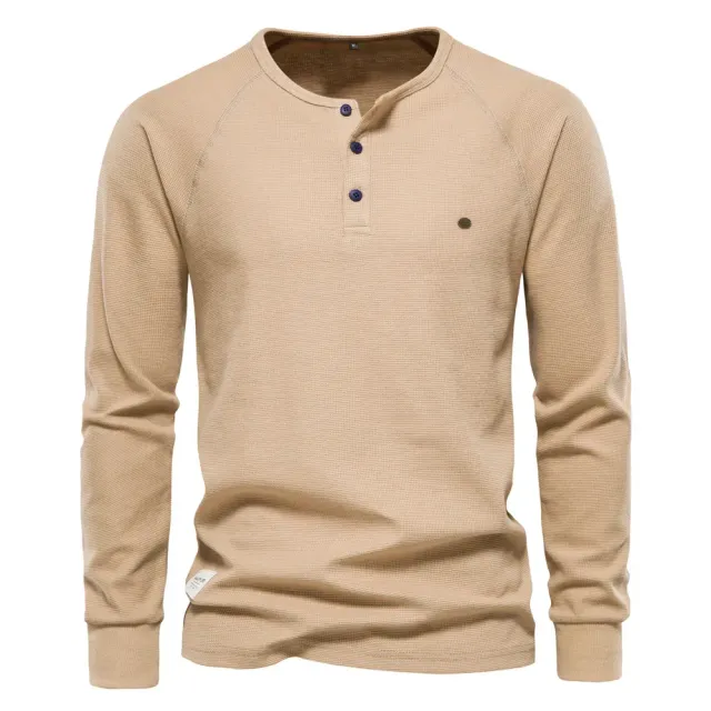 Strick Herren Henley Shirt mit langen Ärmeln - Grundlegendes atmungsaktives Herrenoberteil, neue einfarbige Shirts für den Herbst