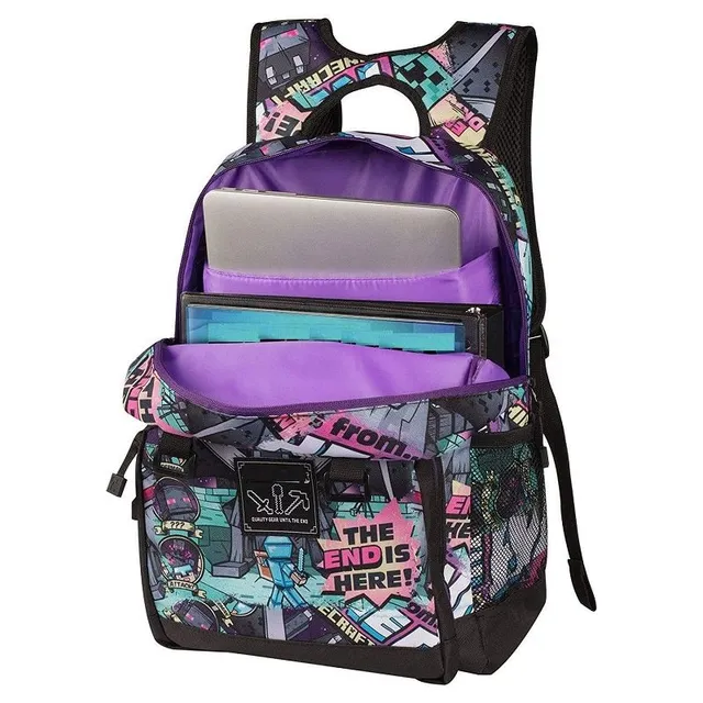 Stylish school backpack with Minecraft theme