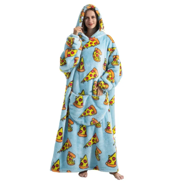 Wearable blanket with hood of stuffed animal and sherpa fleece for adults