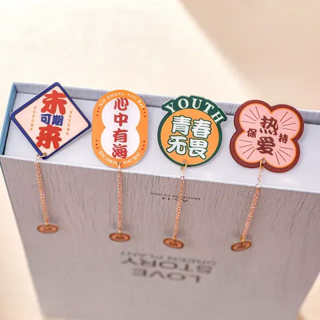 Set of 12 acrylic bookmarks with inspirational lyrics and pendant in Chinese style for students