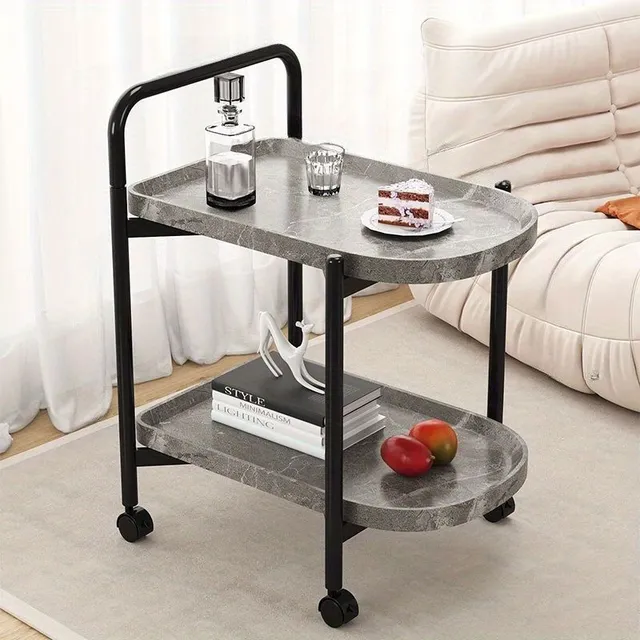 Double table, night table, coffee table for small space, mobile storage shelf with wheels, home storage organizer