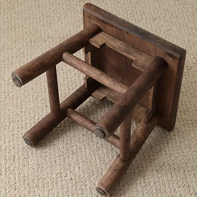 1pc Antique Small Wooden Stool, Black Santale Wood, Nuts Color, Wooden Small Square Stool For Adult, Outdoor Door Rooms On Change Bot