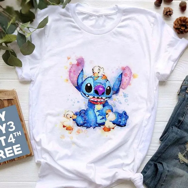 Damska koszulka z krótkim rękawem z uroczym nadrukiem Stitch