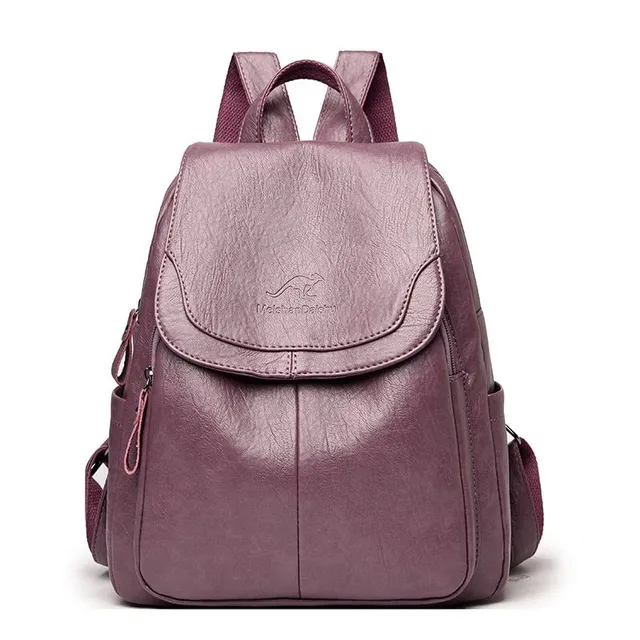 Kožený mäkký dámsky jednoduchý batoh - viac variantov Purple